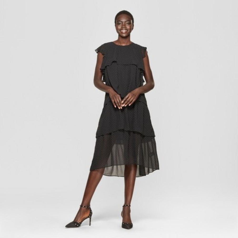 Polka Dot Short Sleeve Tiered Midi Dress - Who Wha